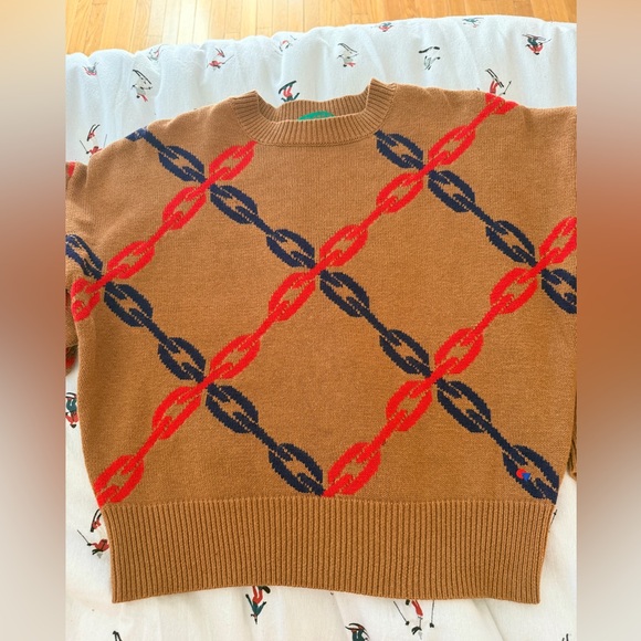 Clare V chains Brown Sweater with Red and Blue Pattern - Picture 7 of 8